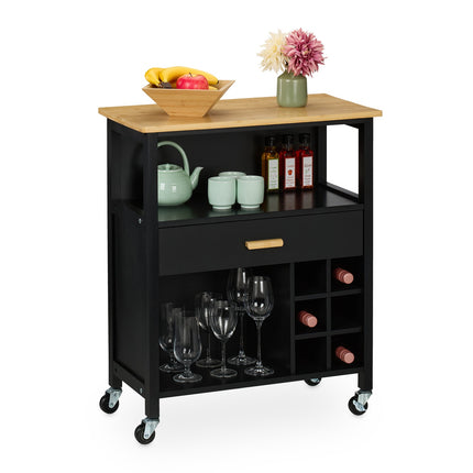 Kitchen Island Cart with Bamboo Top and Wine Rack