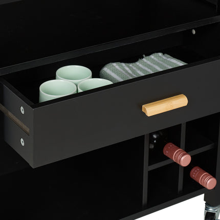 Kitchen Island Cart with Bamboo Top and Wine Rack