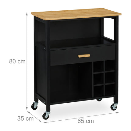 Kitchen Island Cart with Bamboo Top and Wine Rack