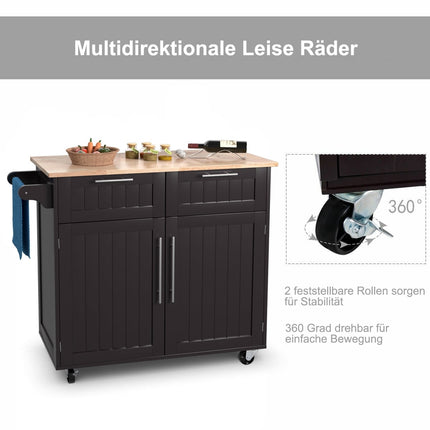 Kitchen Island Cart with Drawers and Cabinets, 94x45.5x94.5 cm