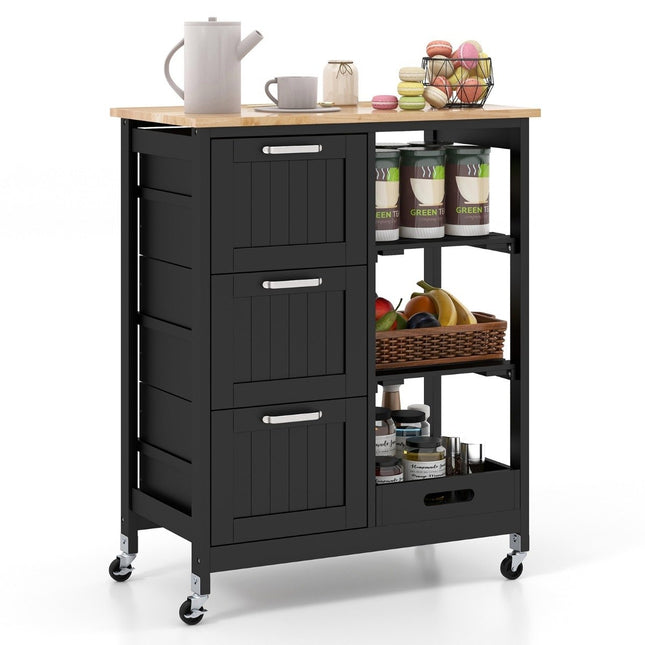 Kitchen Island Cart with Storage, Wheels, Black, 67x37x84 cm