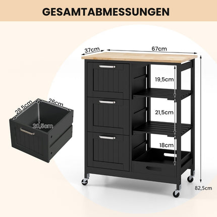 Kitchen Island Cart with Storage, Wheels, Black, 67x37x84 cm