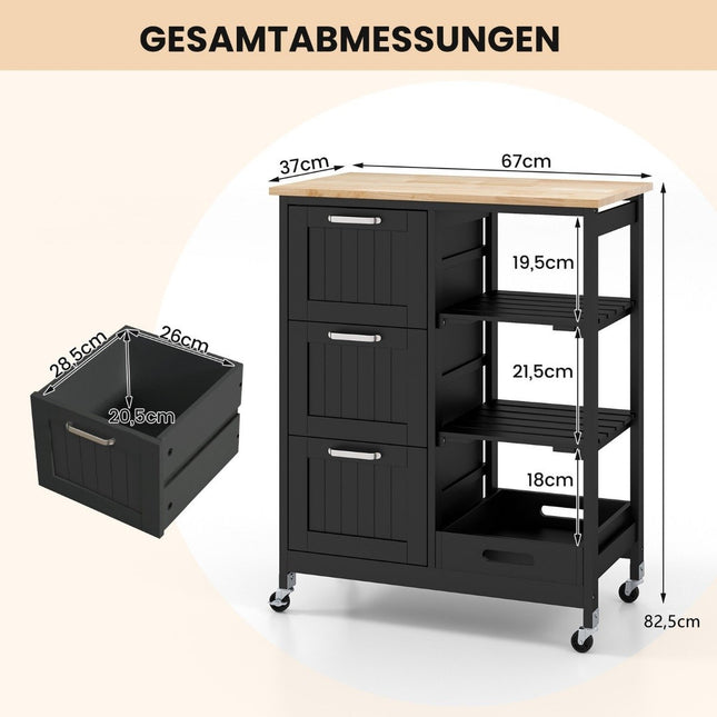 Kitchen Island Cart with Storage, Wheels, Black, 67x37x84 cm