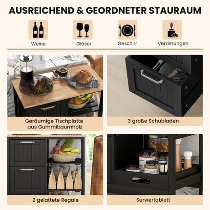 Kitchen Island Cart with Storage, Wheels, Black, 67x37x84 cm