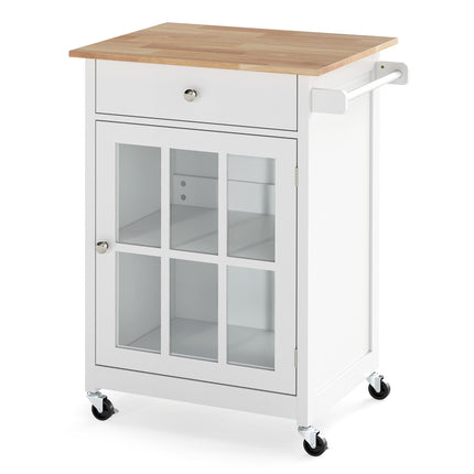 Kitchen Island Cart with Wood Top & Glass Door