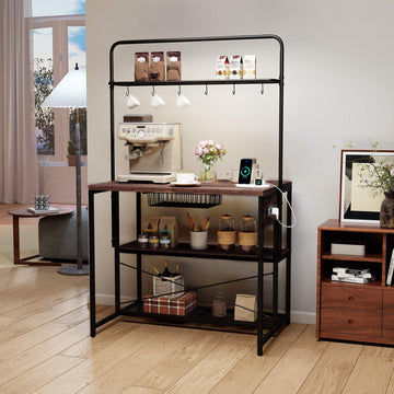 Kitchen Island Shelf with Charging Station & Hooks