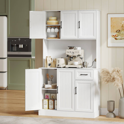 Kitchen Pantry Cabinet, 180.5 cm, Adjustable Shelves, MDF, White