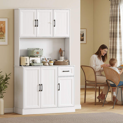 Kitchen Pantry Cabinet, 180.5 cm, Adjustable Shelves, MDF, White
