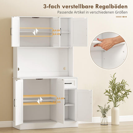 Kitchen Pantry Cabinet, 180.5 cm, Adjustable Shelves, MDF, White