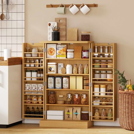 Kitchen Pantry Cabinet, Rattan, 104 cm, 12 Spice Racks