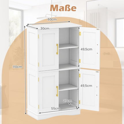 Kitchen Pantry Cabinet – Wood, 4 Doors, 2 Adjustable Shelves