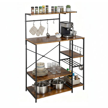 Kitchen Rack with 7 Shelves & 8 Hooks – Black Industrial
