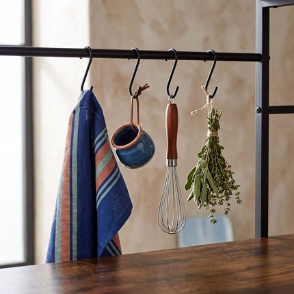 Kitchen Rack with 7 Shelves & 8 Hooks – Black Industrial