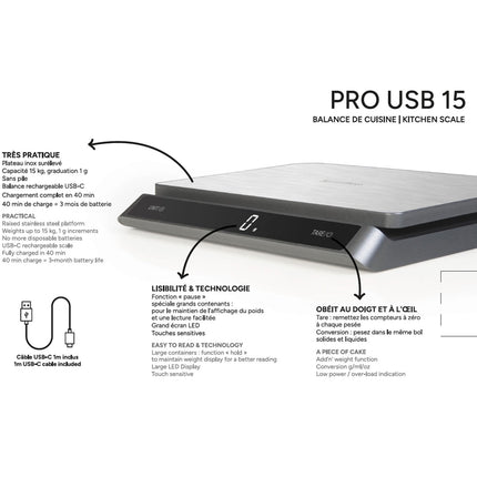 Kitchen Scale PRO USB-C 15kg Stainless IP67