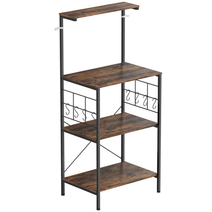 Kitchen Shelf, 4-Tier, Countertop, 8 Hooks, Metal, Brown/Black