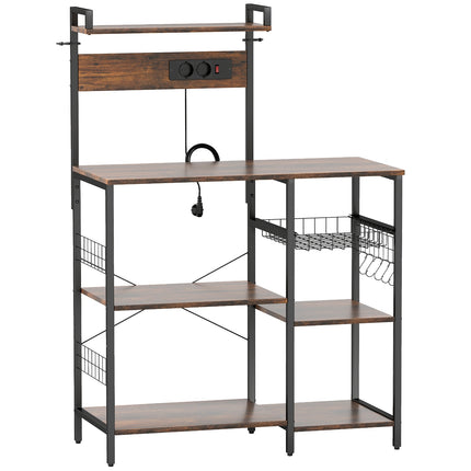 Kitchen Shelf with 2 Outlets, 5 Hooks, 5 Tiers, Steel