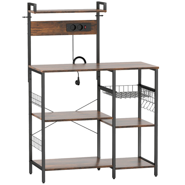 Kitchen Shelf with 2 Outlets, 5 Hooks, 5 Tiers, Steel