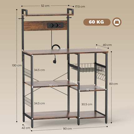 Kitchen Shelf with 2 Outlets, 5 Hooks, 5 Tiers, Steel