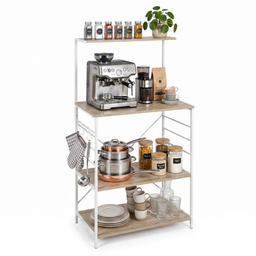 Kitchen Shelf with 4 Tiers & Hooks – Wood Look, MDF & Metal