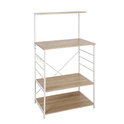 Kitchen Shelf with 4 Tiers & Hooks – Wood Look, MDF & Metal