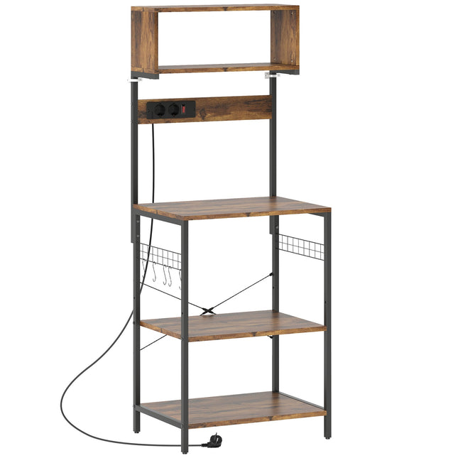 Kitchen Shelf with 5 Hooks, 5 Shelves, Outlet, Steel, 60x42x153 cm