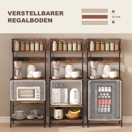 Kitchen Shelf with 5 Hooks, 5 Shelves, Outlet, Steel, 60x42x153 cm