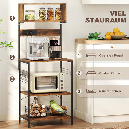 Kitchen Shelf with 5 Hooks, 5 Shelves, Outlet, Steel, 60x42x153 cm