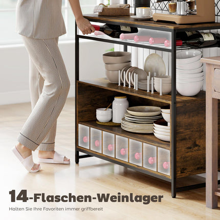 Kitchen Shelf with Hooks and Wine Rack, Rustic Brown