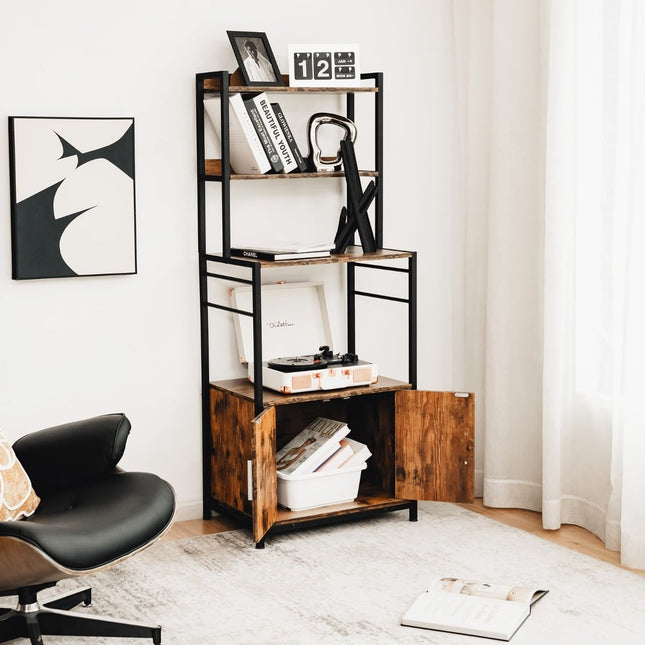 Kitchen Shelf with Storage Cabinet, Hooks & Adjustable Feet