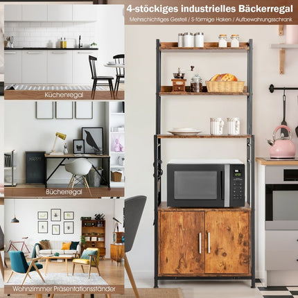 Kitchen Shelf with Storage Cabinet, Hooks & Adjustable Feet