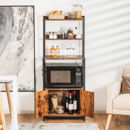 Kitchen Shelf with Storage Cabinet, Hooks & Adjustable Feet