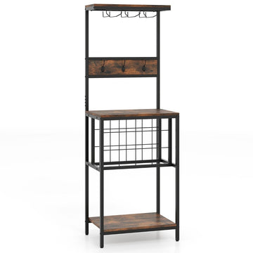 Kitchen Shelf with Wine Rack, Glass Holders & Hooks, Brown