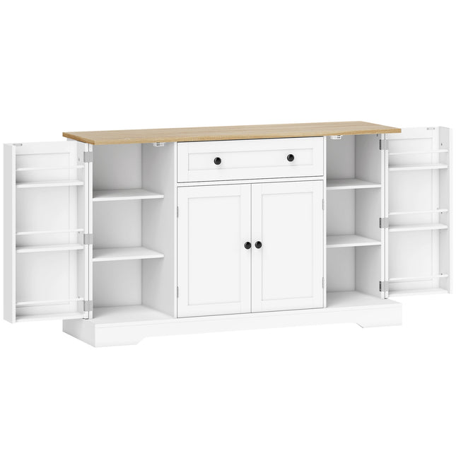 Kitchen Sideboard Cabinet, 4 Doors, Drawer, 138 cm, White