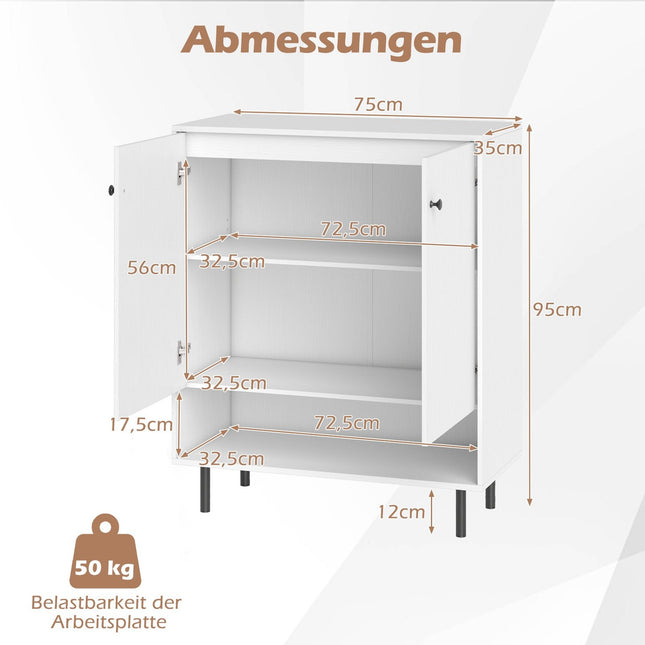 Kitchen Sideboard with Adjustable Shelves & 2 Doors, White