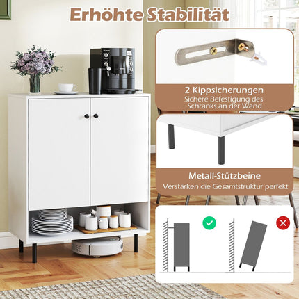 Kitchen Sideboard with Adjustable Shelves & 2 Doors, White