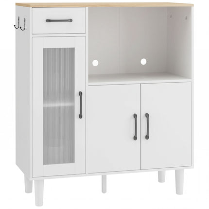 Kitchen Sideboard with Drawer, 2 Cabinets, Open Shelf