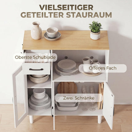 Kitchen Sideboard with Drawer, 2 Cabinets, Open Shelf