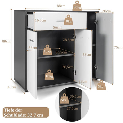 Kitchen Sideboard with Drawer, Adjustable Shelf, 88x40x80 cm