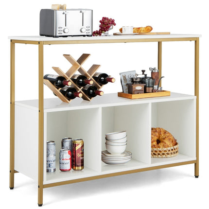 Kitchen Sideboard with Metal Frame & 3 Shelves, White