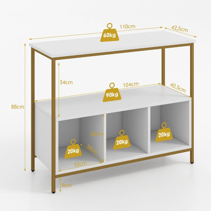 Kitchen Sideboard with Metal Frame & 3 Shelves, White