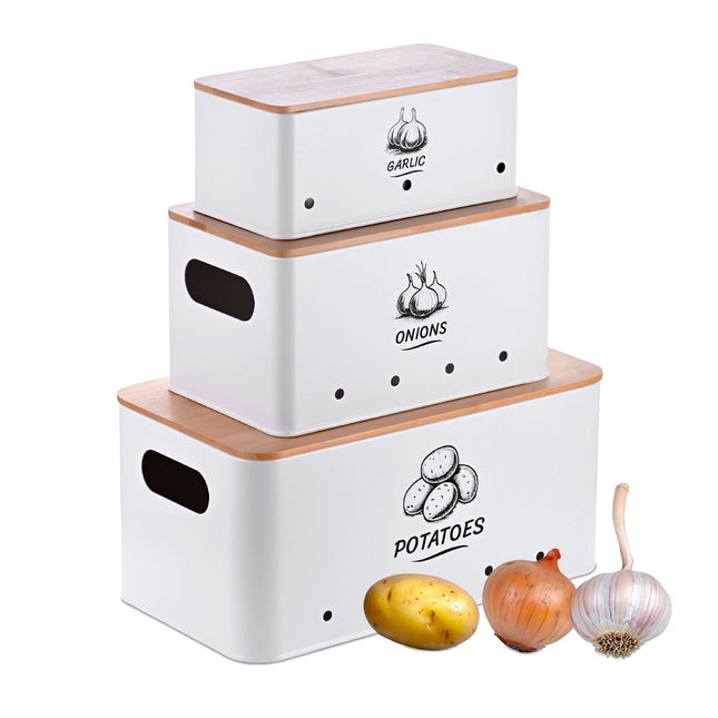 Kitchen Storage Box Set, 3 Pcs, Bamboo Lids