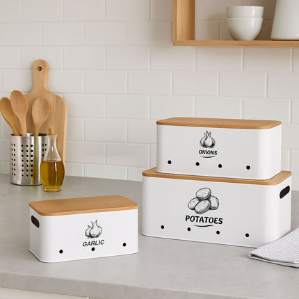 Kitchen Storage Box Set, 3 Pcs, Bamboo Lids