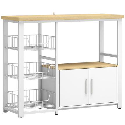 Kitchen Storage Rack with 3 Baskets, Cabinet, White, 100x35x80 cm