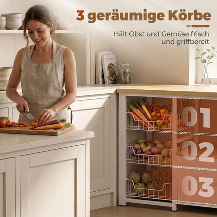 Kitchen Storage Rack with 3 Baskets, Cabinet, White, 100x35x80 cm