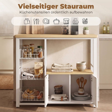 Kitchen Storage Rack with 3 Baskets, Cabinet, White, 100x35x80 cm