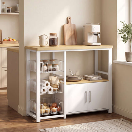 Kitchen Storage Rack with 3 Baskets, Cabinet, White, 100x35x80 cm