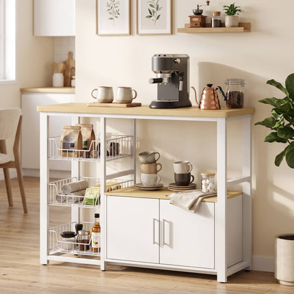 Kitchen Storage Rack with 3 Baskets, Cabinet, White, 100x35x80 cm