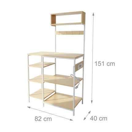 Kitchen Storage Shelf with Power Outlets and Hooks