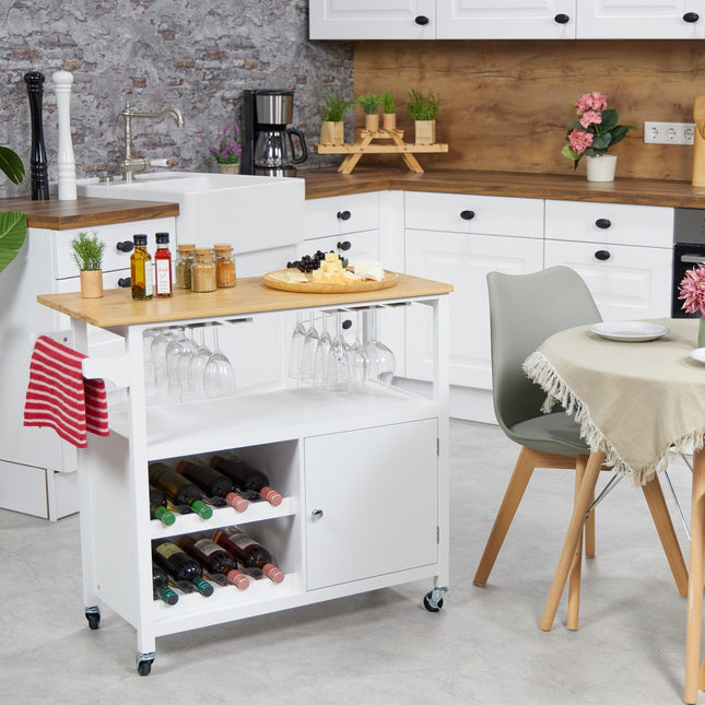 Kitchen Storage Trolley with Wine Rack and Glass Holder