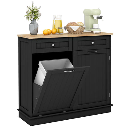 Kitchen Tilt-Out Trash Cabinet with Drawers, Black
